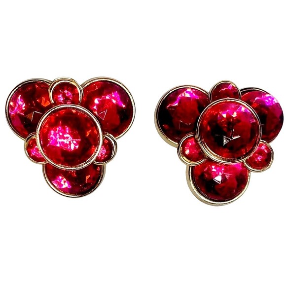 Hot Pink Large Statement Earrings 1.5" Rhinestone Clip On Pop Art Bold - Picture 1 of 14